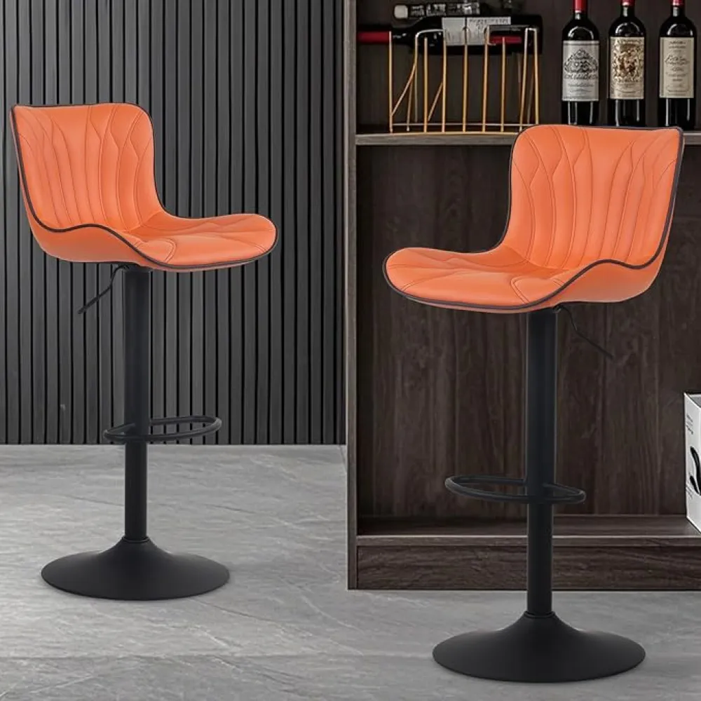 Rowill Bar Stools Set of 2, Adjustable Faux Leather Swivel Modern Barstools, Counter Height Bar Chairs with Back for Kitchen Island, Orange