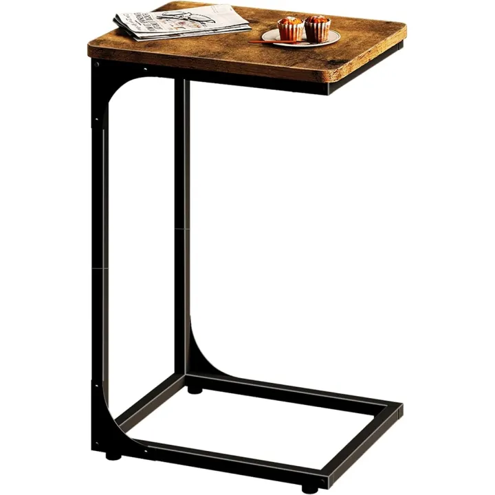 QEEIG C Table Side Table Living Room C Shaped Couch Tray End Table Farmhouse 1 Pack, Rustic Brown (017-30BN-1)