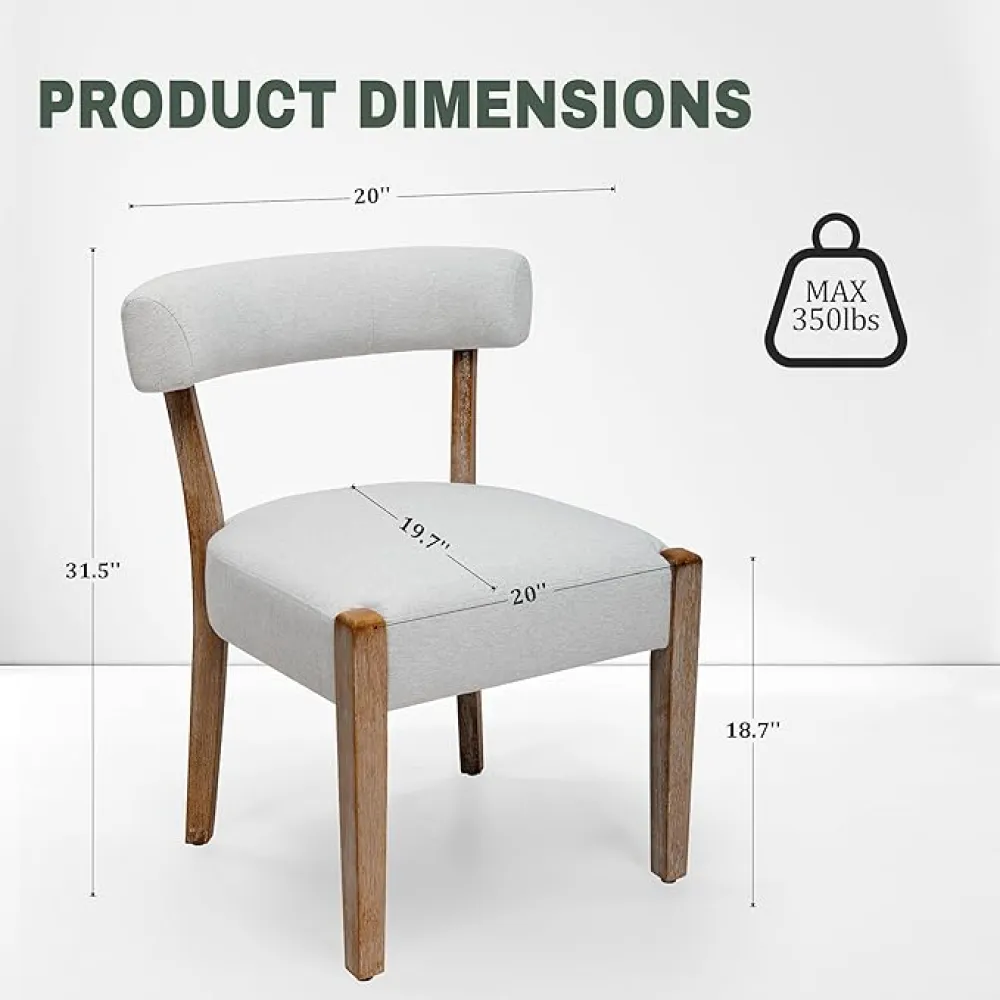 Wooden Dining Chairs Set of 6 Upholstered Kitchen & Dining Room Linen Fabric Chairs Mid Century Modern Dining Woven Chairs Low Back, Light Grey Fabric