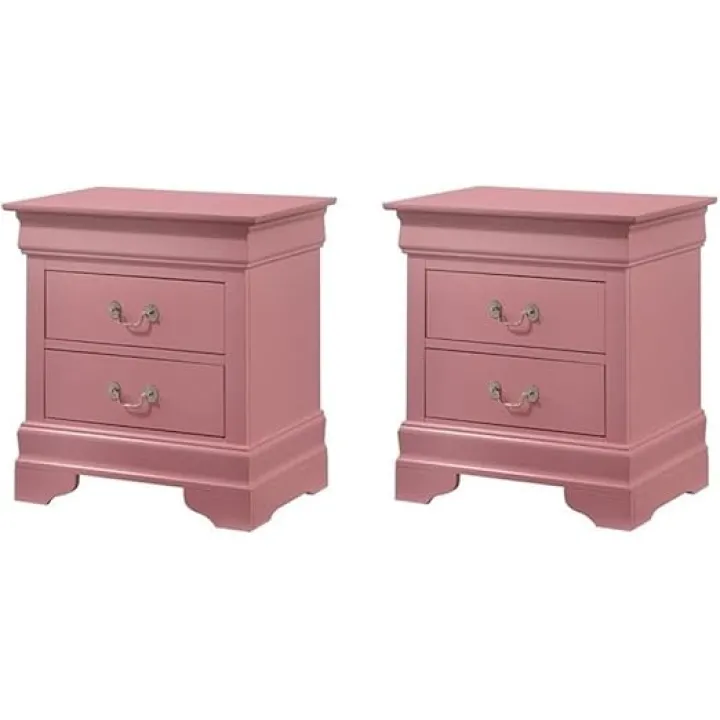 Pemberly Row Set of 2 Engineered Wood 2-Drawer Nightstands in Pink