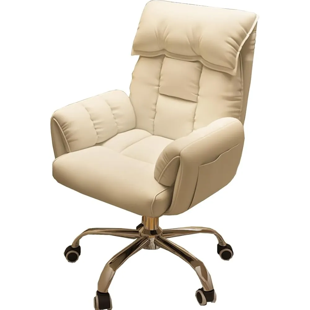 Home Office Desk Chair Executive Adjustable Height Reclining Swivel Chair with Arms Lazy Sofa Chair with Wheels, Comfy Computer Chair