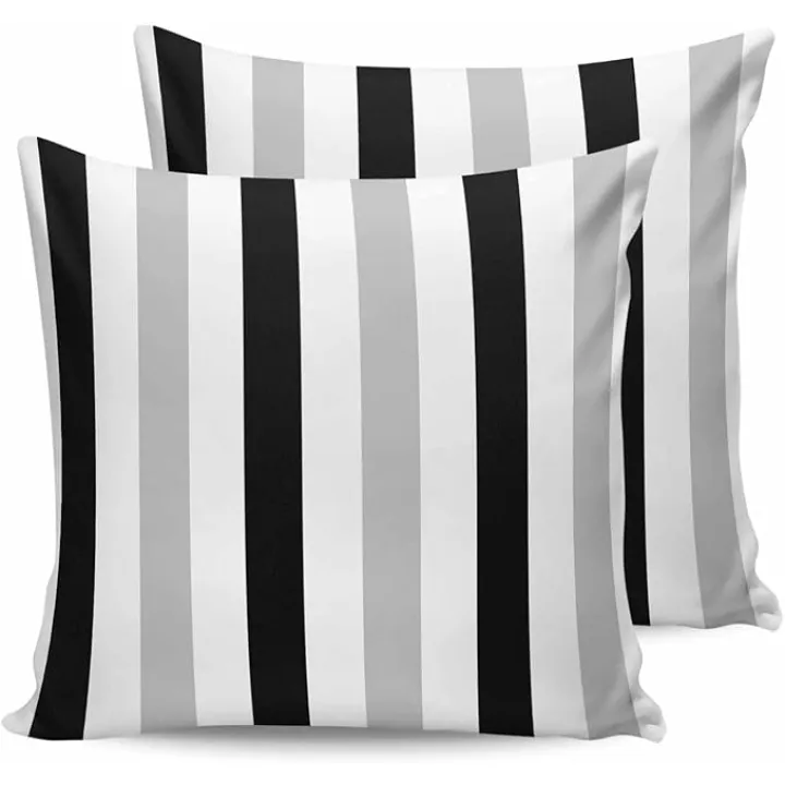 Outdoor Pillow Covers 18x18IN Pack of 2 Abstract Stripes Geometric Waterproof Throw Pillow Case Cushion Covers for Patio Garden Couch Sofa Gray Black White Lines Decorative Pillowcases