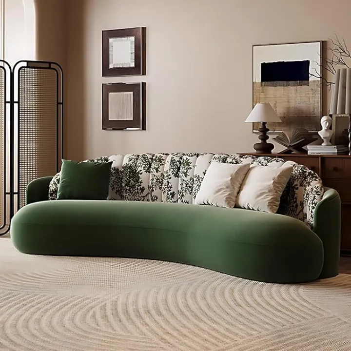 Sectional Couches - Stylish Curved Sectional Sofa Set with Coffee Table, Luxury Couch Sets with Sofa Chair for Living Room, Lounge & Reception Areas (Green,67IN)