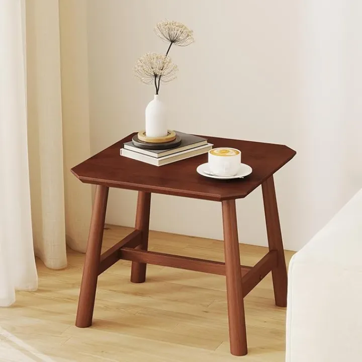Modern Walnut Wood Side End Table, Small Square Rustic Farmhouse Night Stand, Bedside Table Without Storage Drawer for Bedroom & Small Space Nightstand for Living Room Couch, Easy Assembly