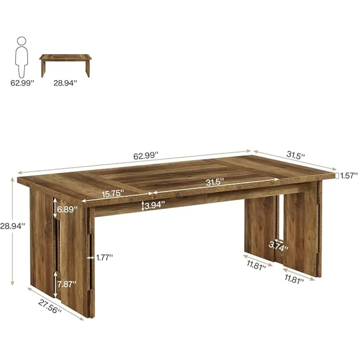 Tribesigns 63-Inch Farmhouse Dining Table for 4-6, Rectangular Kitchen Dinner Table with Large Tabletop for Dining Room, Living Room, Kitchen, Rustic Brown