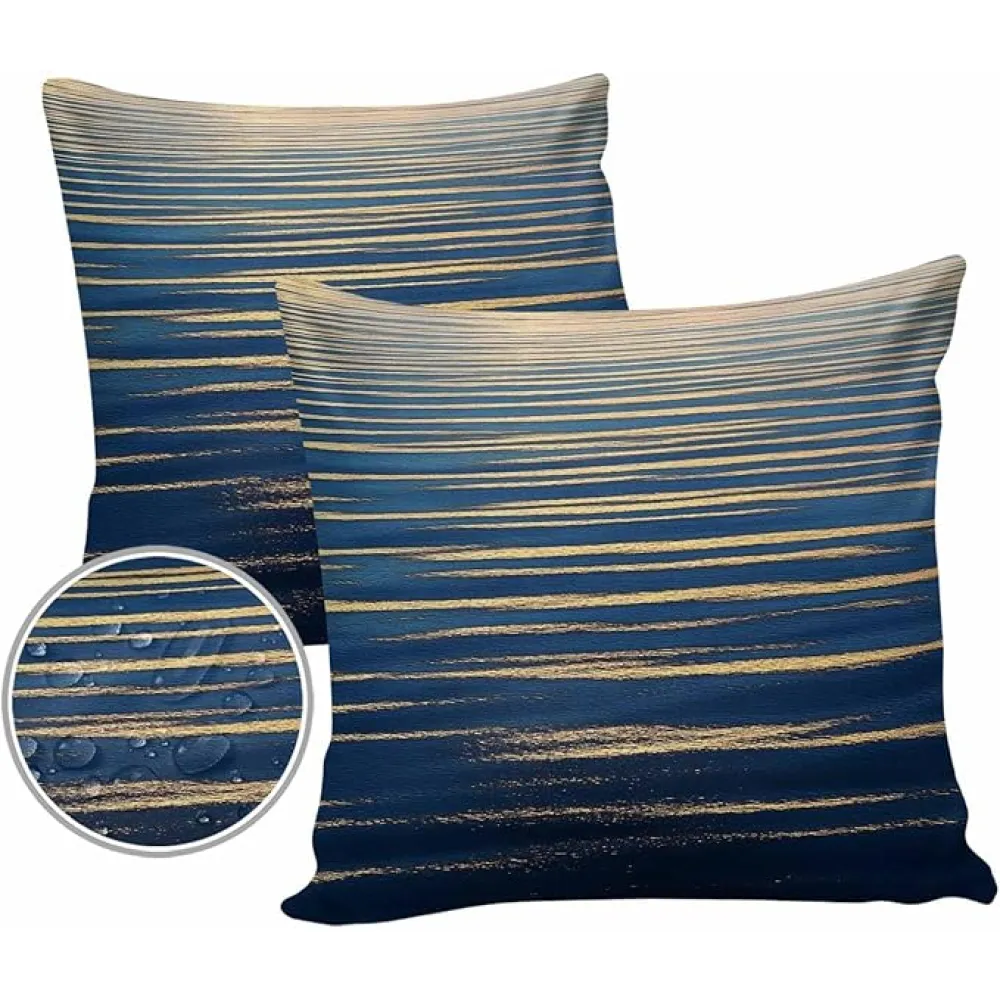 Outdoor Waterproof Pillow Covers Waves Set of 2 Decorative Outdoor Pillowcases Abstract Art Cushion Cases for Patio Funiture Garden Couch Bench 18 x 18 Inches
