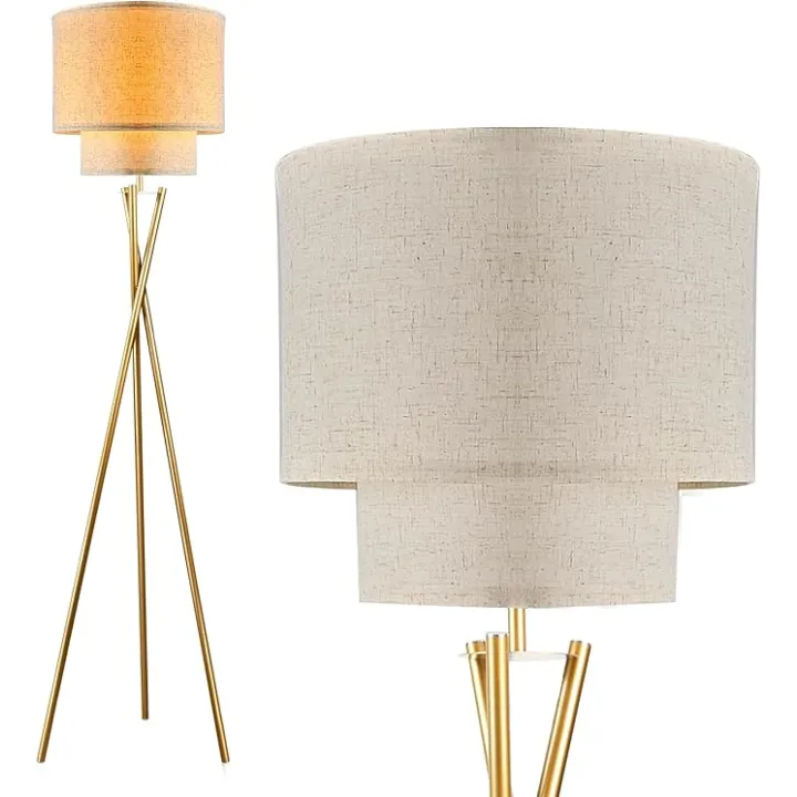 Lightdot Glod Tripod Floor Lamp, Modern Floor Lamps for Living Room, Standing Lamp with Dual Drum, E26 Bulb Included, 67.7" Tall Floor Lamp for Bedroom, Home Office