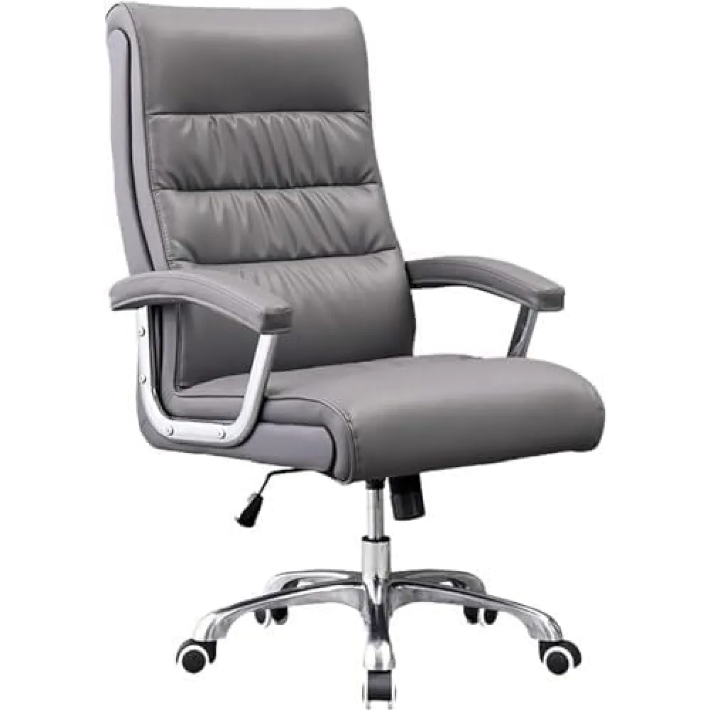 , Genuine Leather Swivel Task Chair, Home Office Desk Chair with Height and 120° Backrest Adjustment (Grey One Size)