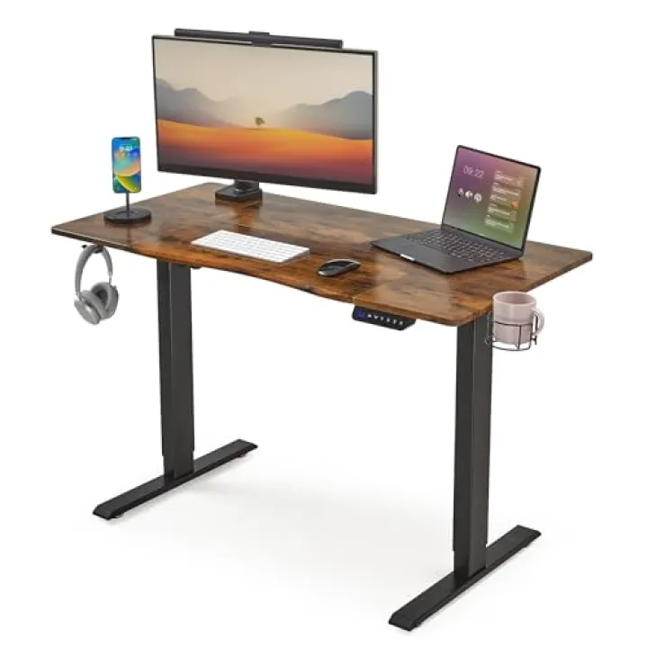 Mondeer Scrivania seduta in piedi scrivania elettrica regolabile in altezza 120 x 60 cm, con pannello di controllo a funzioni memorie per studiare lavoro camera da letto, marrone rustico e nero