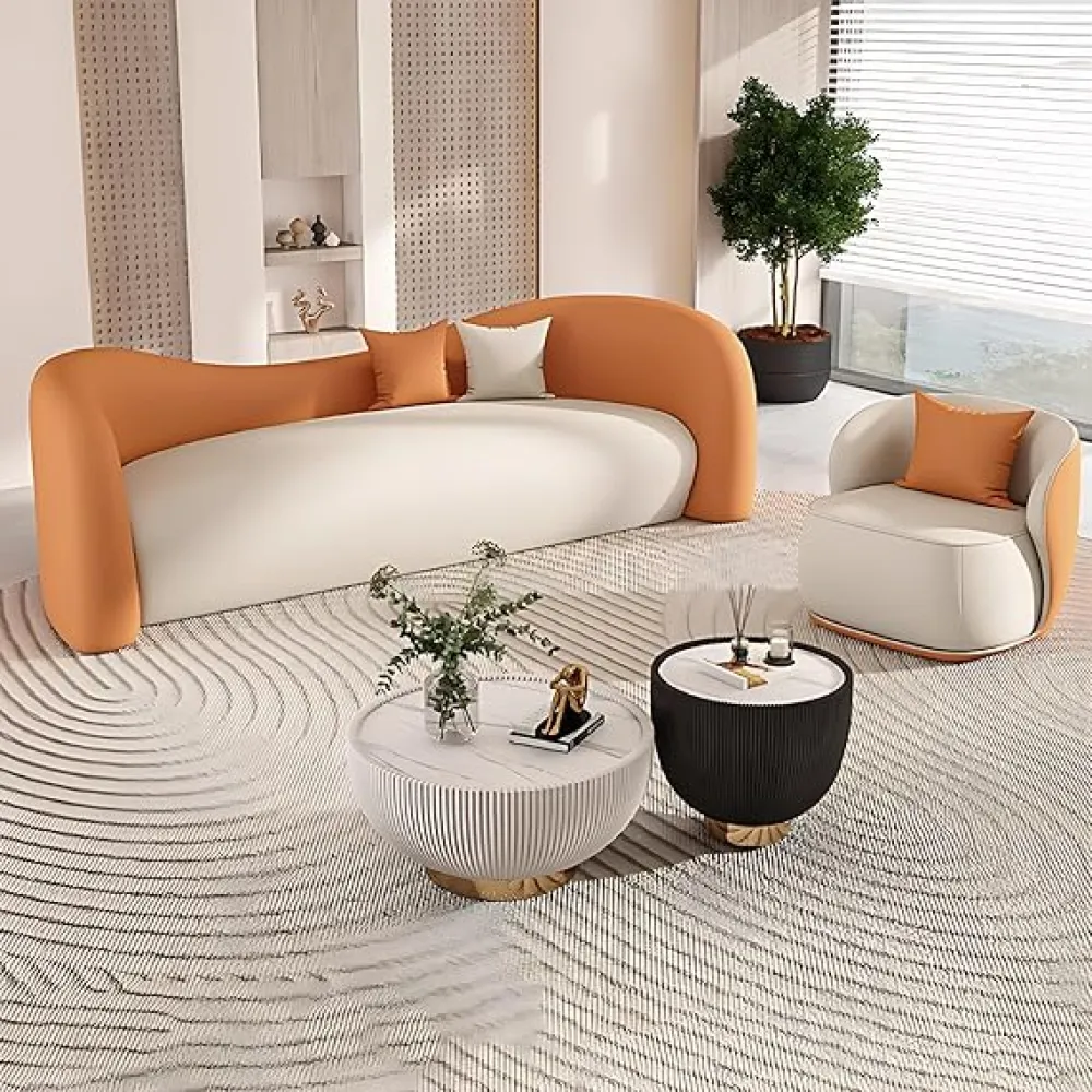 Couch Sets - Luxury Sectional Sofa Set with Coffee Table, Modern Sectional Couches with Sofa Chair for Living Room, Office & Reception Areas (Off-White-1 Chair,67IN)