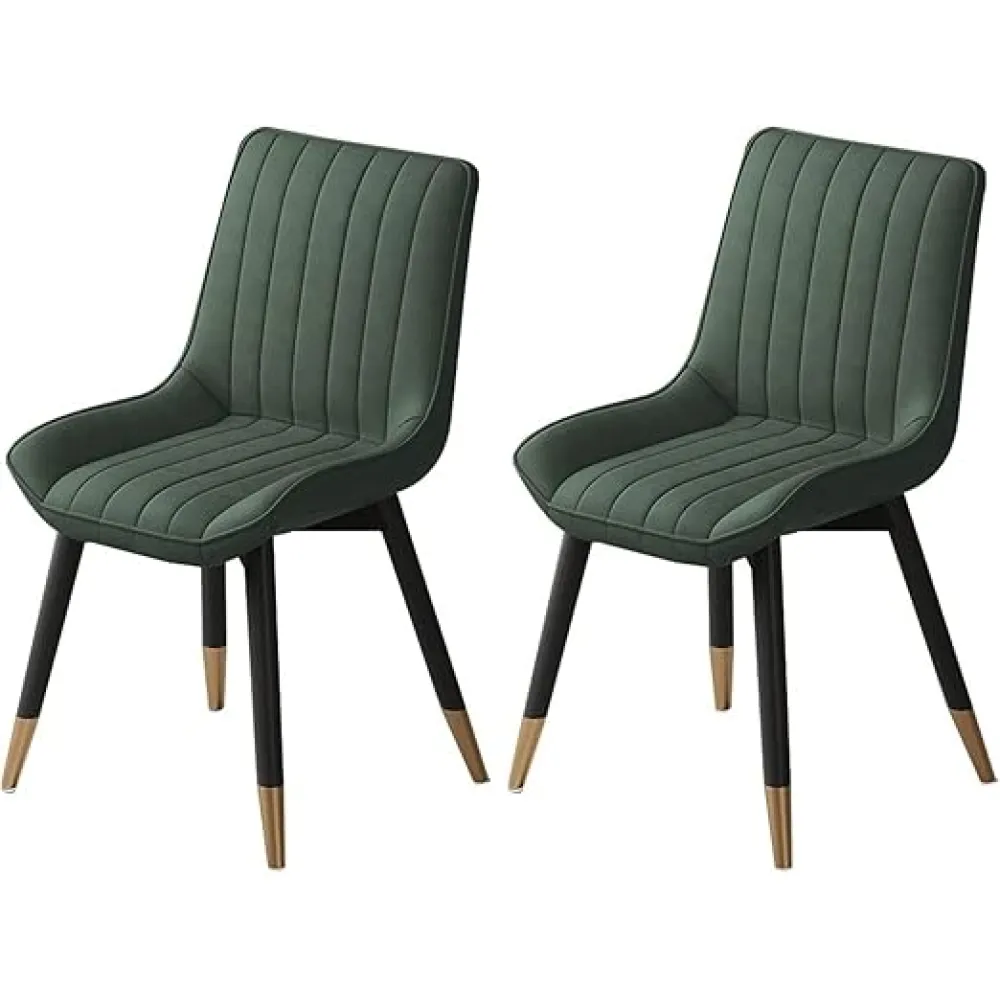 Set of 2 PU Upholstered Dining Chairs with Steel Frame - Ergonomic Back Kitchen & Vanity Makeup Chair, Anti-Skid Leisure Chair for Living Room & Bedroom(TypeF)