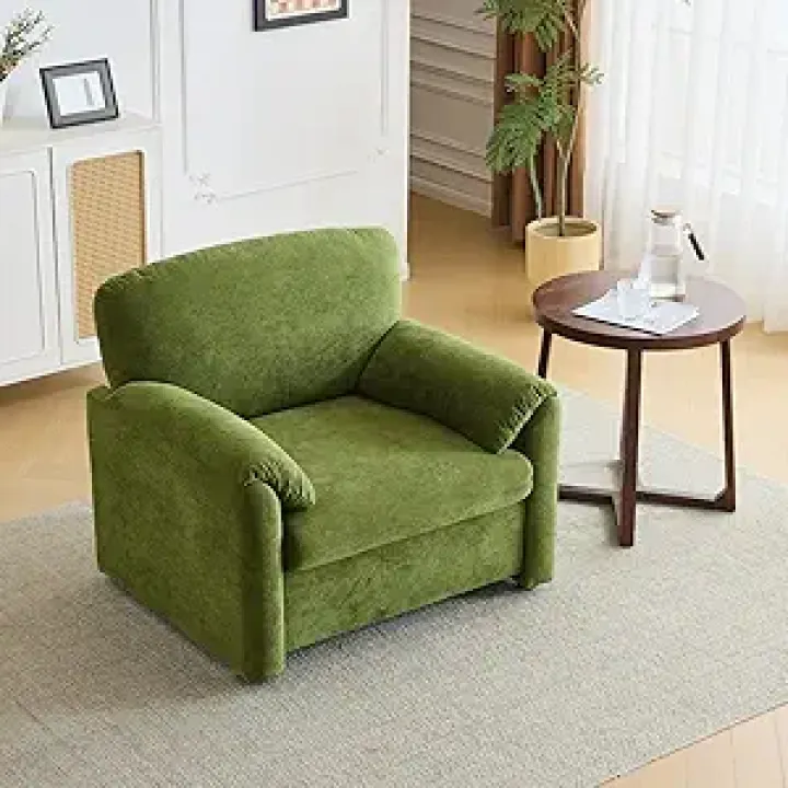 Chenille Accent Chair, 38.2" Oversized Armchair with Solid Wood Frame – Plush Reading Chair for Living Room, Bedroom, Office – Soft Fabric, Comfortable Seating, Green