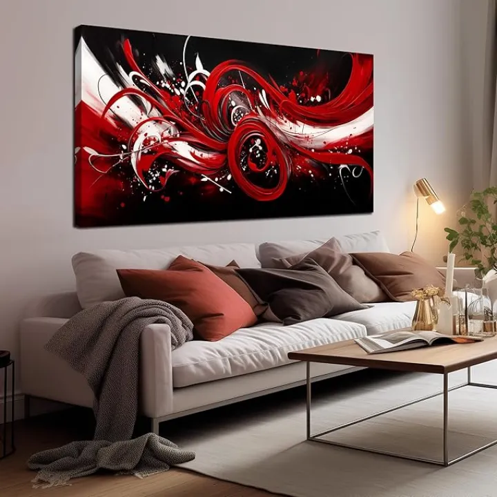 Large Artwork Red Abstract Canvas Wall Art Framed Art Wall Decor for Living Room Bedroom Office Decorative Canvas Painting Modern Abstract Pictures Wall Art Artwork Print Ready to Hang Size 30x60 inch