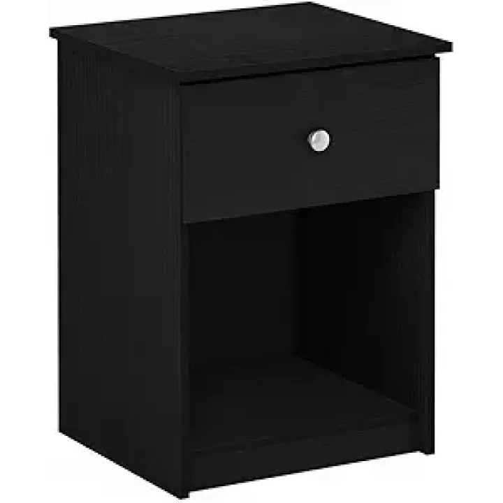 Pemberly Row Engineered Wood Nightstand with One Drawer in Black Oak