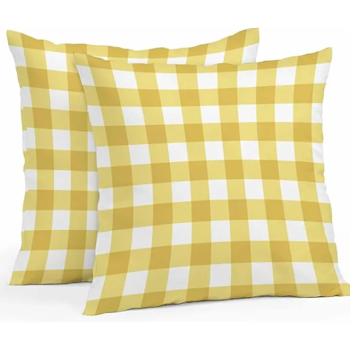 Yellow Gradient Outdoor Waterproof Pillow Covers, Farm Plaid Buffalo Checkered Gingham Decorative Square Throw Pillowcase Sofa Cushion Sham for Patio/Couch/Chair, 18"x18" 2 Pack
