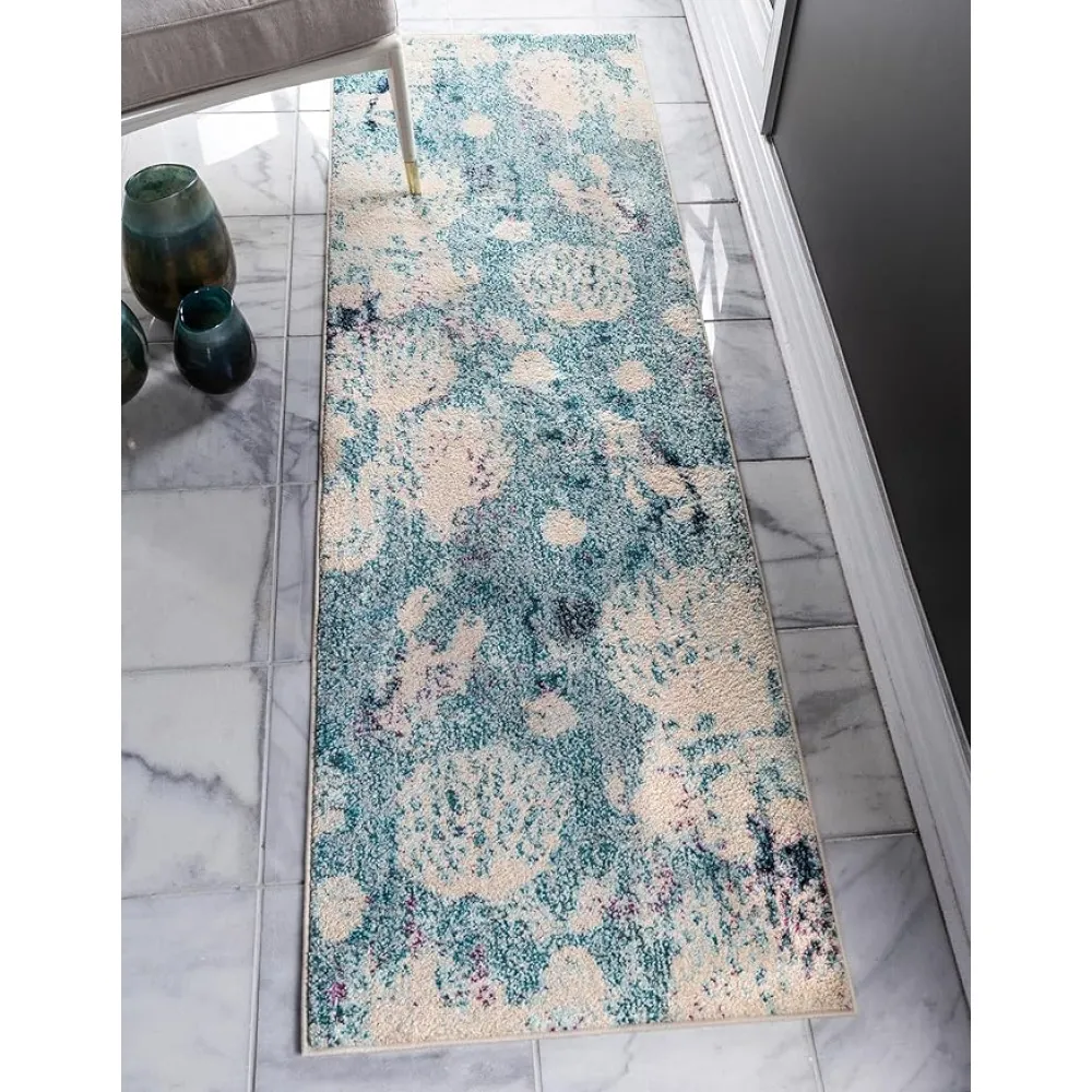 Unique Loom Positano Collection Area Rug - Laurito (2' x 8' Runner Light Blue/Beige)