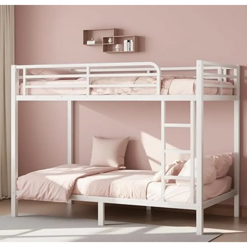 Bellemave Bunk Bed Twin XL Over Twin XL, Metal Bunk Bed with Guardrails, bunk beds for Kids, Teens & Adults（White）