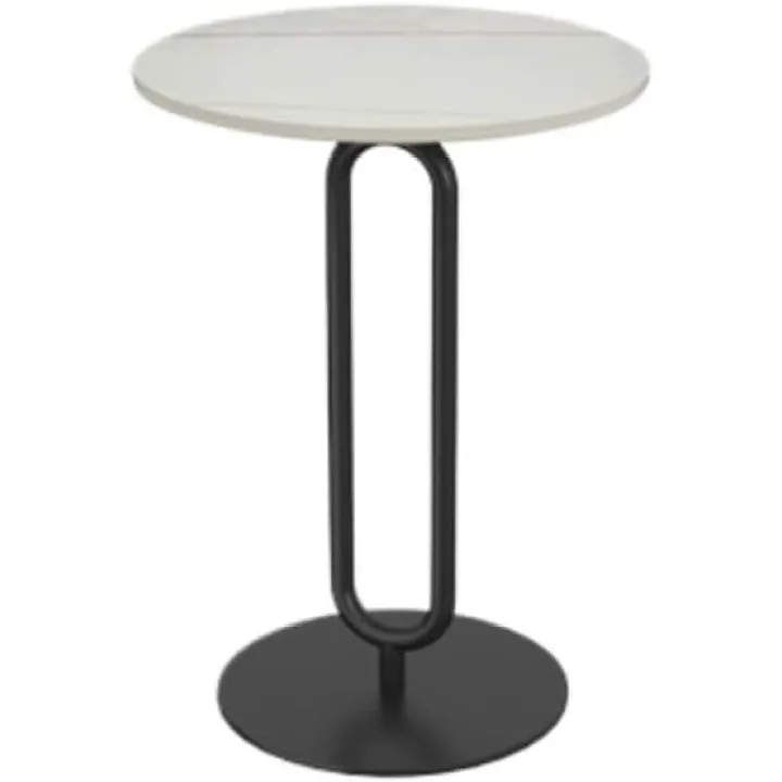 Elegant Round Side Table with Slate Top and Carbon Steel Base - Perfect for Living Rooms, Balconies, and Bedrooms (Diameter 40CM [Platinum + Black Rack])