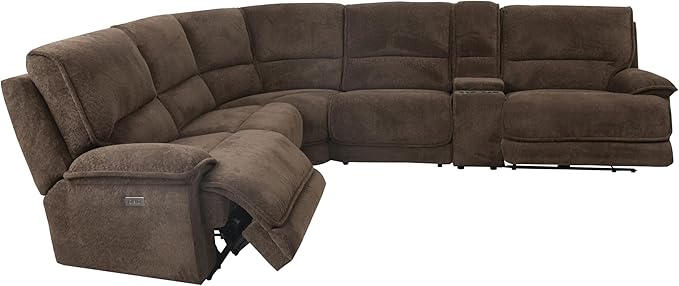 Furniture of America Ralyn Modern Upholstered Power Reclining Sectional Sofa with Storage Console, USB Ports and Cup Holders, Oversized Recliner Chair, L Shaped Couch for Living Room, Dark Brown