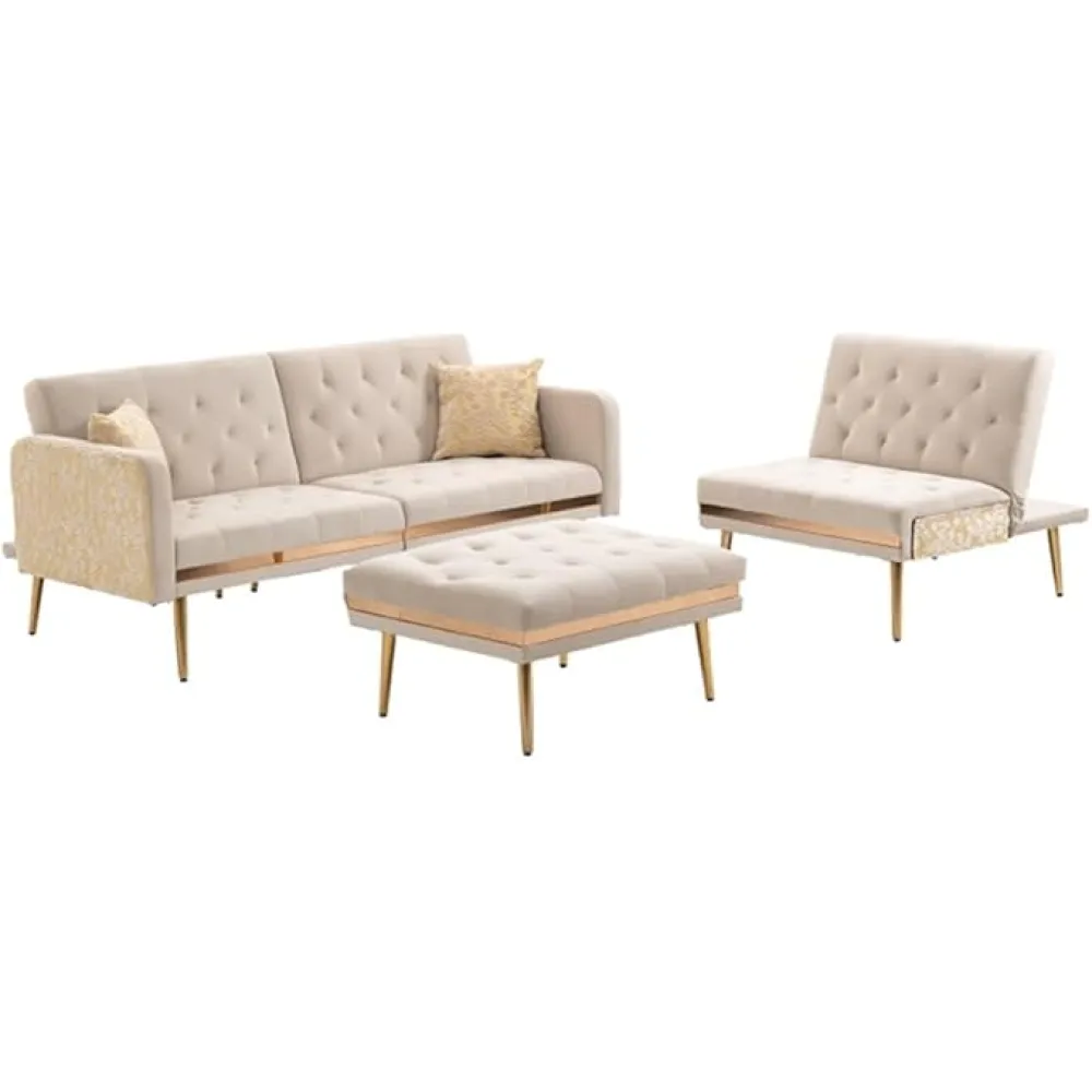 Sofa with Golden Legs, Detachable Cushions, with A Movable Footstool, Suitable for Liveing Room