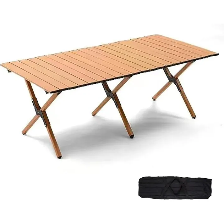 Folding Camping Table, 48Inch Lightweight Roll-Up Table Aluminum Low Portable Picnic Table with Carrying Bag for Outdoor, Beach, Picnic, Backyards, BBQ and Party Log Color