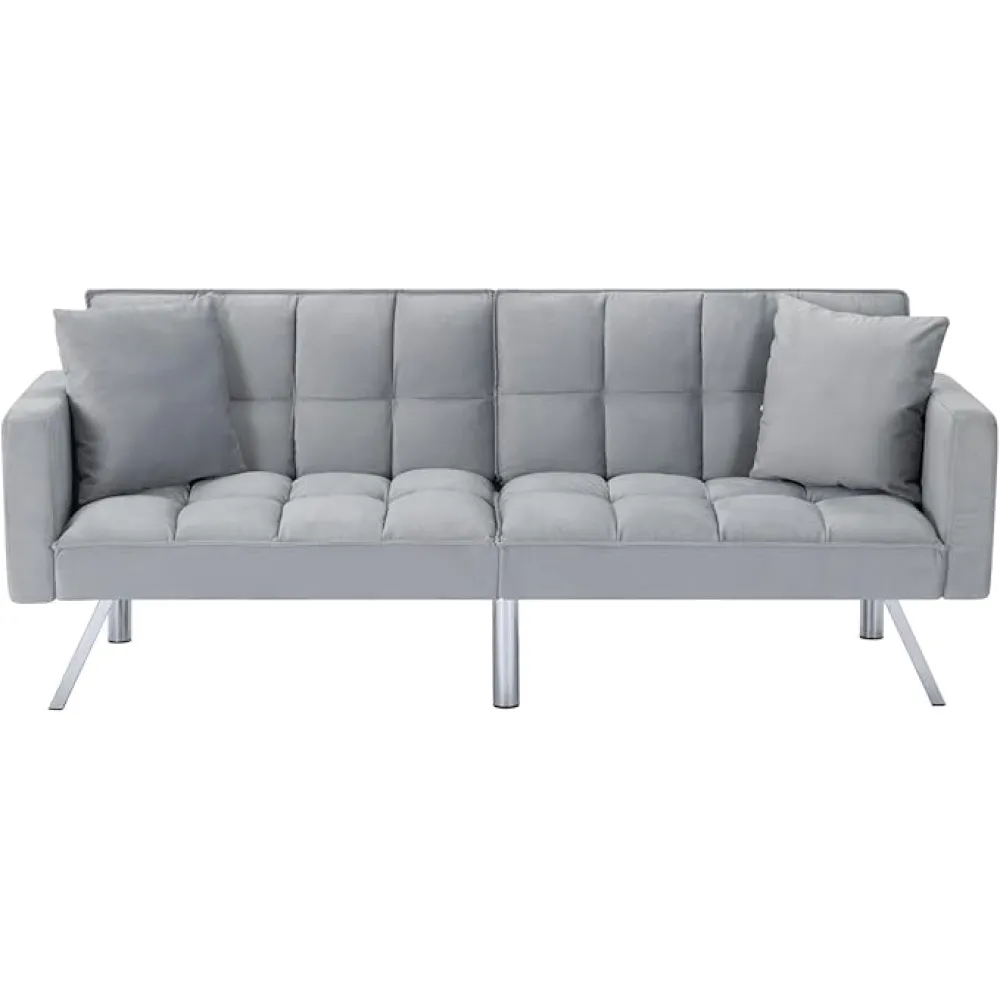 74-Inch Convertible Futon Sofa Bed with Velvet Upholstery, Adjustable Backrest and Metal Frame for Living Room, Office or Guest Room