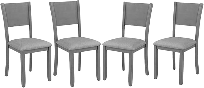 Modern Wooden Dining Chairs Set of 4, Farmhouse Linen Fabric Upholstered Accent Curved Backrest Kitchen Dining Room Chairs for Living Room Bed Room Kitchen,Gray