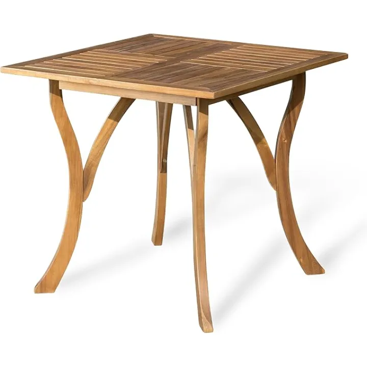 Merax Square Outdoor Dining Table 31.5" Acacia Wood Patio Table Teak Finish, Slat Panels Tabletop, Natural Brown