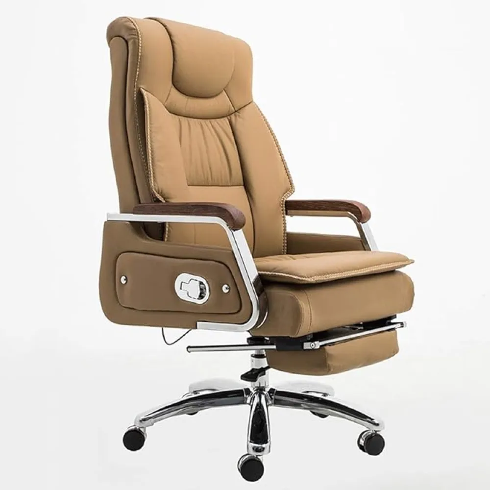 Leather Executive Office Chair Business Study Chair with High Back Support Comfortable Home Office Desk Chair(Brown) (Yellow One Size)