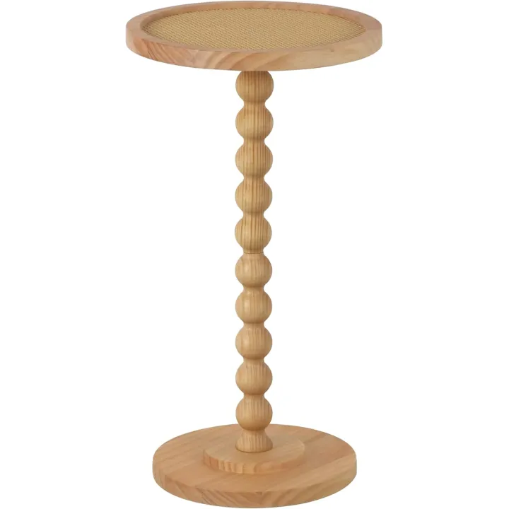 Wood Drink Table, Small Pedestal Side Table for Small Spaces, Rattan Accent End Table Nightstand with Solid Bread Leg for Living Room, Bedroom, Corners, and Office, Brown (Wood)