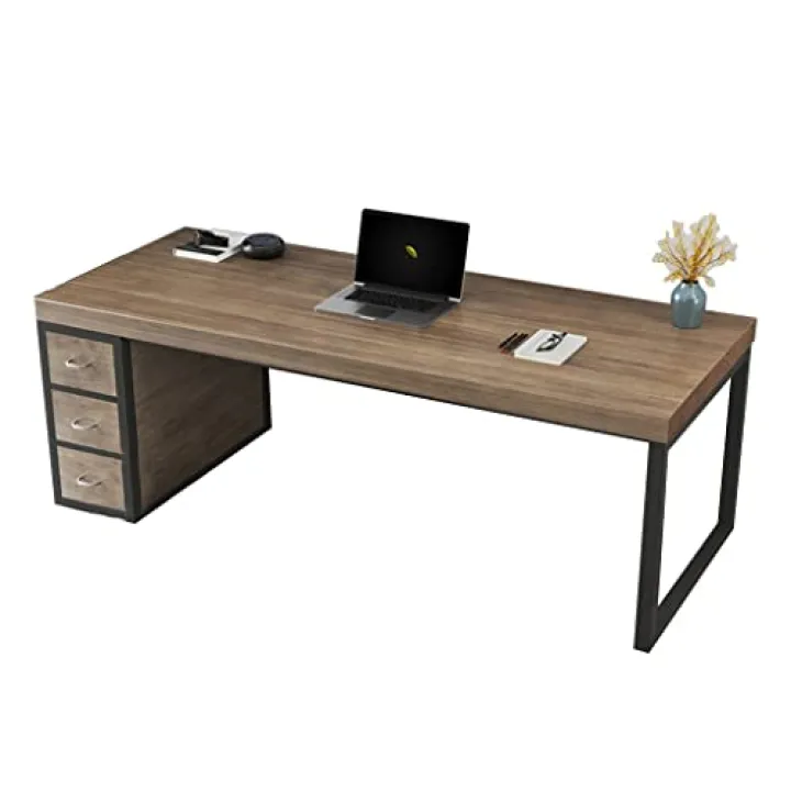 Generico Vassoio Pieghevole da Comodino, Tavolo per Computer Portatile, scrivania da Ufficio in Legno di Pino Industriale con Struttura in Ferro battuto, 3 cassetti, Facile da Montare e manutenere, e