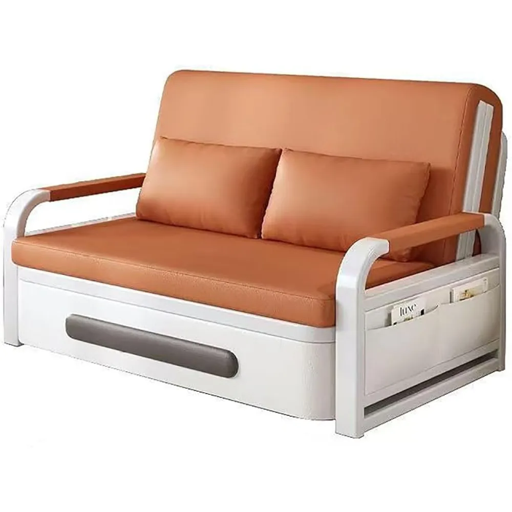 Deluxe Layered Sofa Bed (5" Foam + 2" Latex) with Hidden Compartments - Convertible Furniture System for Modern Apartments & Condos,Orange,158×72×85cm