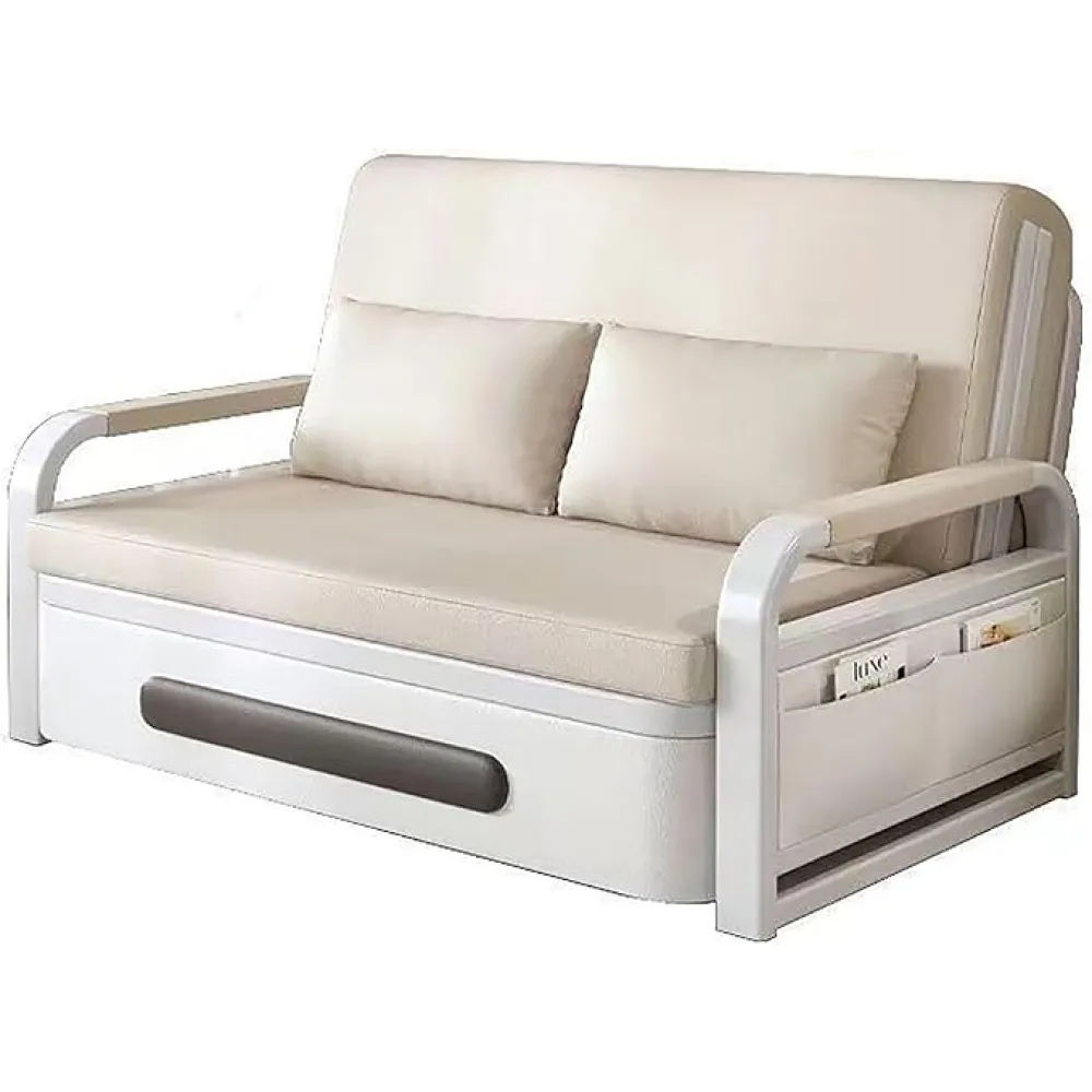 Deluxe Layered Sofa Bed (5" Foam + 2" Latex) with Hidden Compartments - Convertible Furniture System for Modern Apartments & Condos,White,158×72×85cm