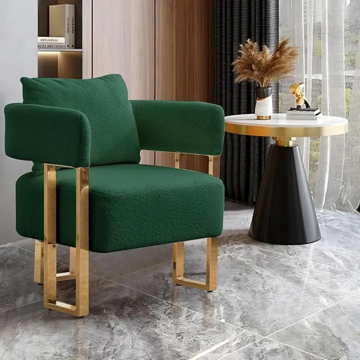 Teddy Living Room Side Chair,Modern Decorative Chair with Metal Legs,Upholstered Single Sofa for Dressing Area,Reception Room,Office,Green