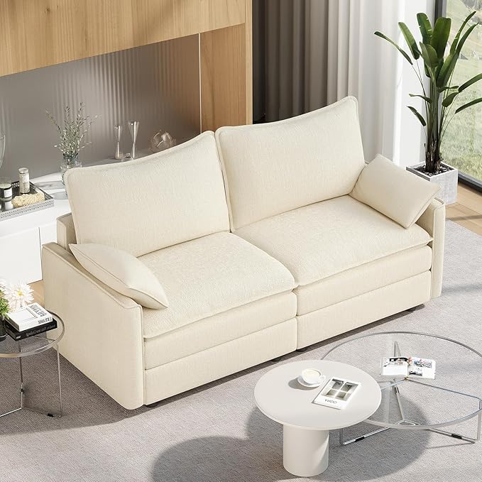 Vesgantti 74" Loveseat Sofa for Living Room, Comfy Cloud Couch Deep Seat Chenille Modern 2 Seater Small Sofa with Armrest Pillow, Easy Assembly for Small Spaces, Beige