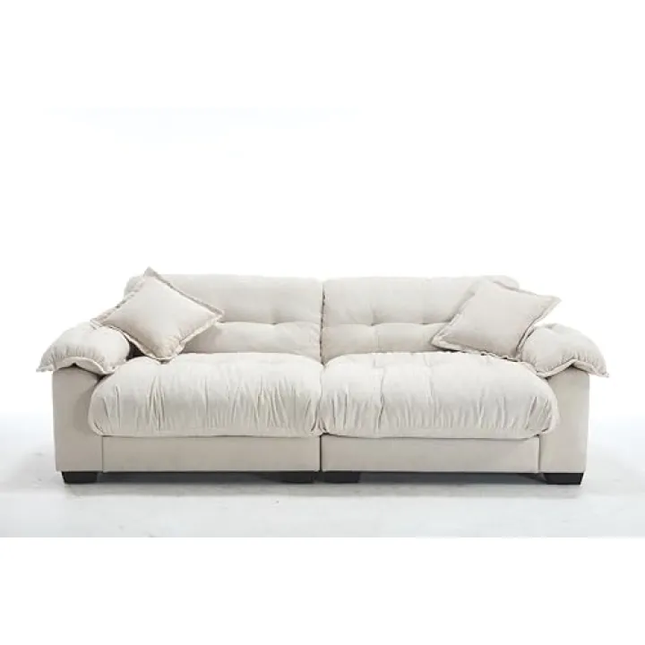 Modern Sofa Chenille 3 Seater Sofa with Two Pillows for Small Spaces in Living Rooms, Apartments Beige