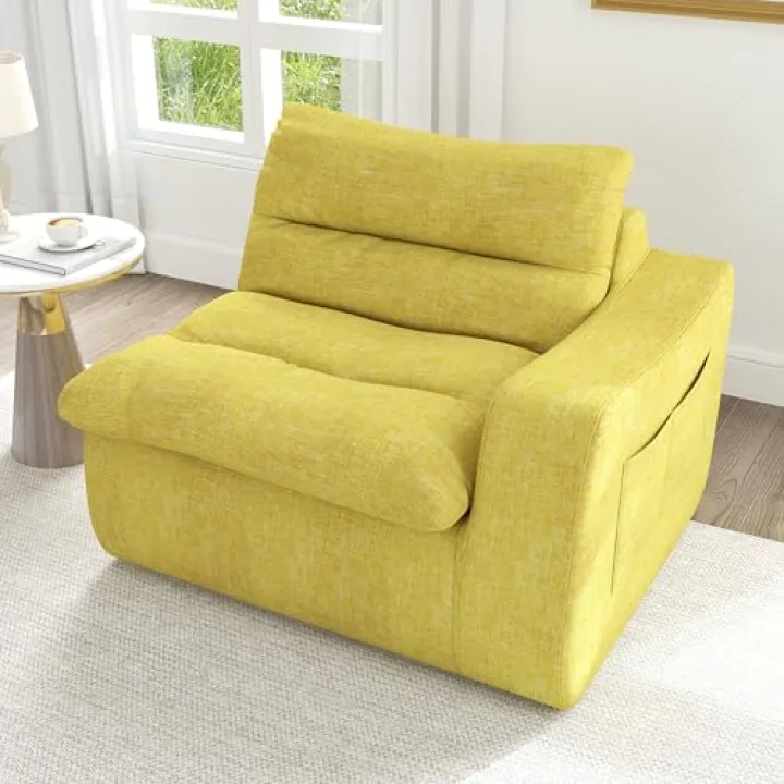 Lazy Floor Sofa, Modern Floor Lounge Chair with Right arm, Comfortable beanbag Sofa, Suitable for Living Room Bedroom Office Yellow