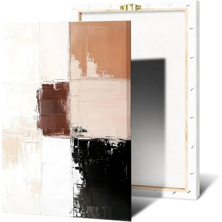Black And White Abstract Wall Art Decor For Living Room - Brown Art Print For Wall. Large Colorful Blocks Canvas Pictures For Bedroom. Modern Artwork Painting For Bathroom, Home Office, Kitchen Decora