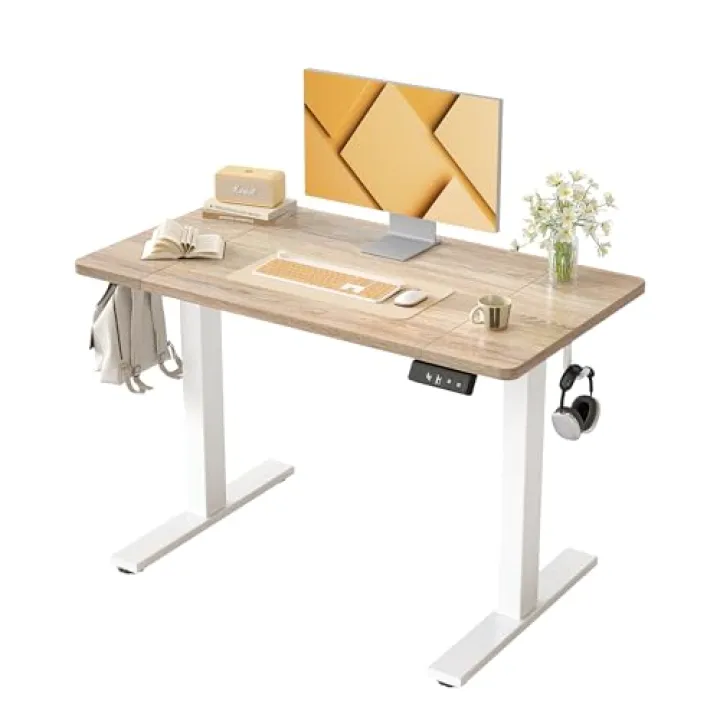 BEXEVUE Scrivania elettrica regolabile 100×60 cm – Tavolo ergonomico in piedi/seduti, stabile e silenzioso con 2 tasti memoria, Acero