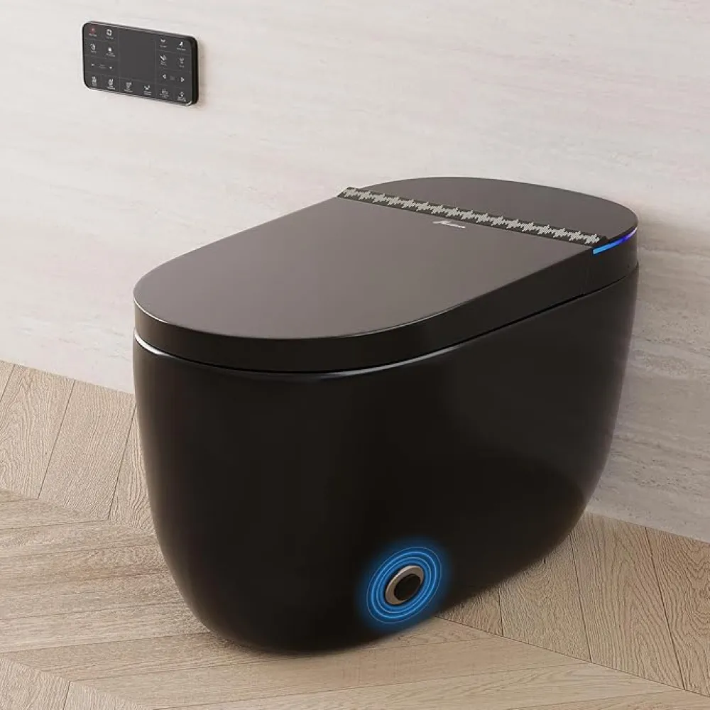 Black Smart Toilet with Built-in Tank and Air Boost Pump, Powerful Flush, Auto Open/Close Lid, ADA Height Heat Seat, Smart Bidet Toilet with Instant Warm Water Cleaning Foam Dispenser