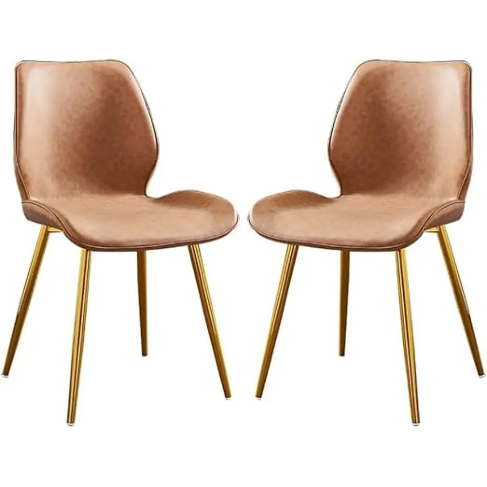 2PCS Dining Chair, 45cm Bedroom Makeup Chair, Comfortable Leather Cushion Gold Iron Bracket(H)