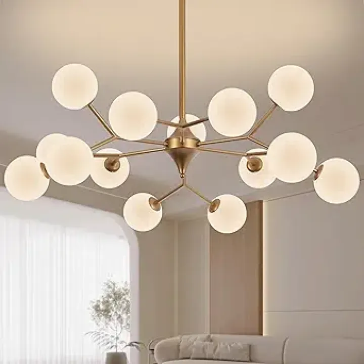 COCOSTAR Reddish Sand Gold Dining Room Chandelier, 15 Lights Modern Sputnik Chandelier for Kitchen Island Living Room Bedroom, Ceiling Light Fixture Over Table, G9 Base