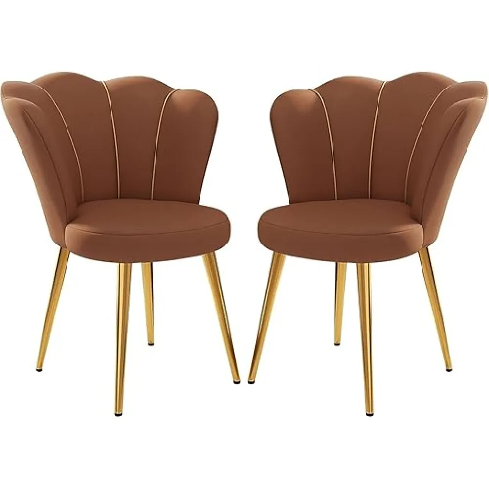 2PCS Golden Iron Bracket Petal Chair | Comfortable Tech Fabric Bedroom & Dining Chair Set(D)