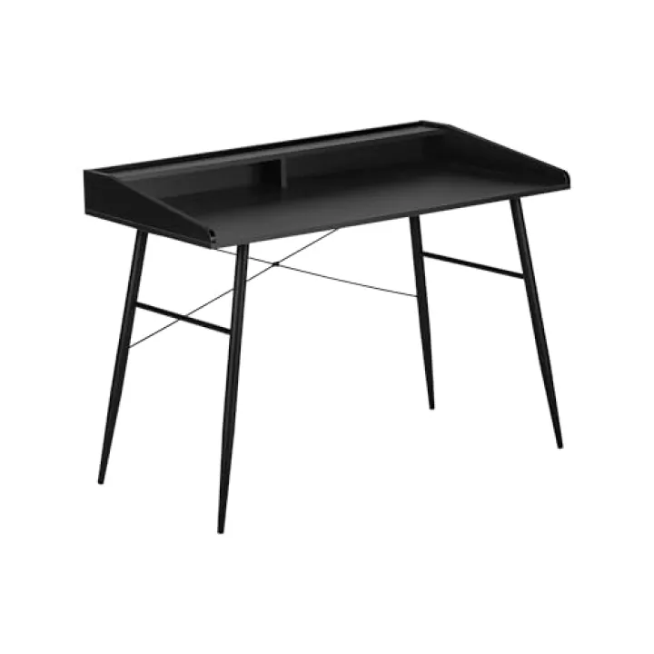 Computer Desk, Home Office, Laptop, Storage Shelves, 48" l, Work, Black Laminate, Black Metal, Contemporary, Modern KN804