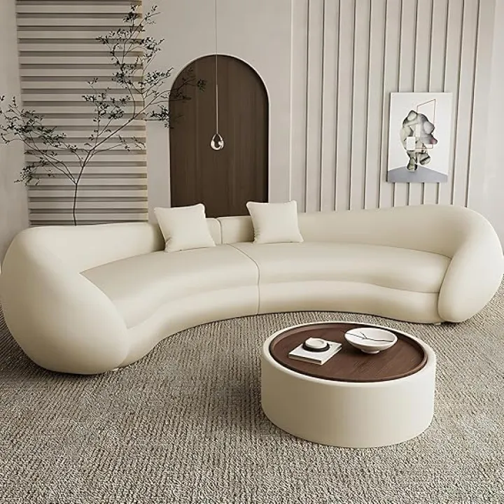 Modern Curved Modular Sofa Set - Suitable for Living Room Lambskin | with Coffee Table | Ergonomic Design | High Resilience Sponge | Solid Wood Frame | Large Size Sofa(White,177 in)