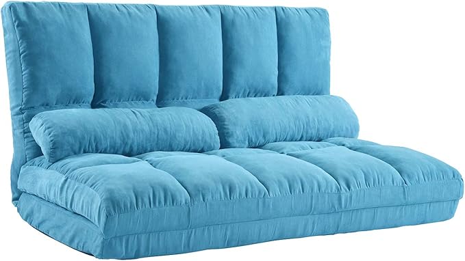 Blue Double Chaise Lounge Sofa Floor Couch with Pillows