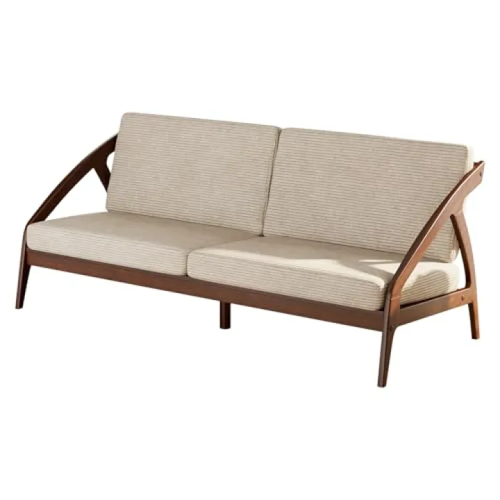 73.4" Solid Wood Upholstered Sofa, Comfortable Seat Cushion, White Waxwood Full Solid Wood Frame, Removable Cover, Suitable for Bedroom and Living Room, Easy to Assemble, Office Sofa