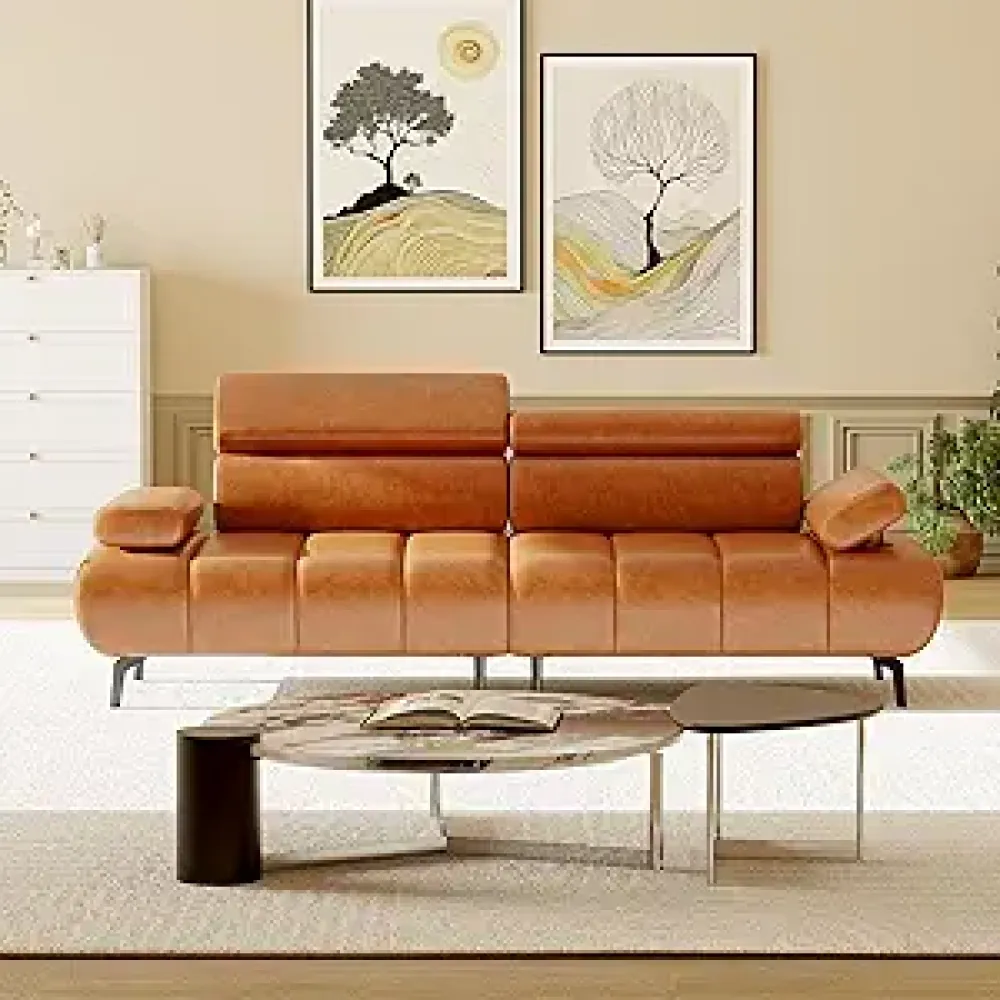 3-Seater Sofa Bed, Faux Leather Futon Sleeper Couches, Adjustable Backrests and Armrest Headrests with Split Two Separate Sectional Sofas, Living Room, Bedroom Convertible Recliner Sofa Bed, Brown