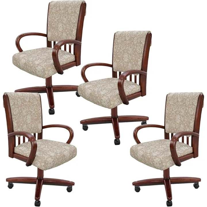 Chromcraft Set of 4 Caster Chairs, Casual Swivel-Tilt Dining Chairs with Soft Rolling Wheels for Kitchen & Dining Room