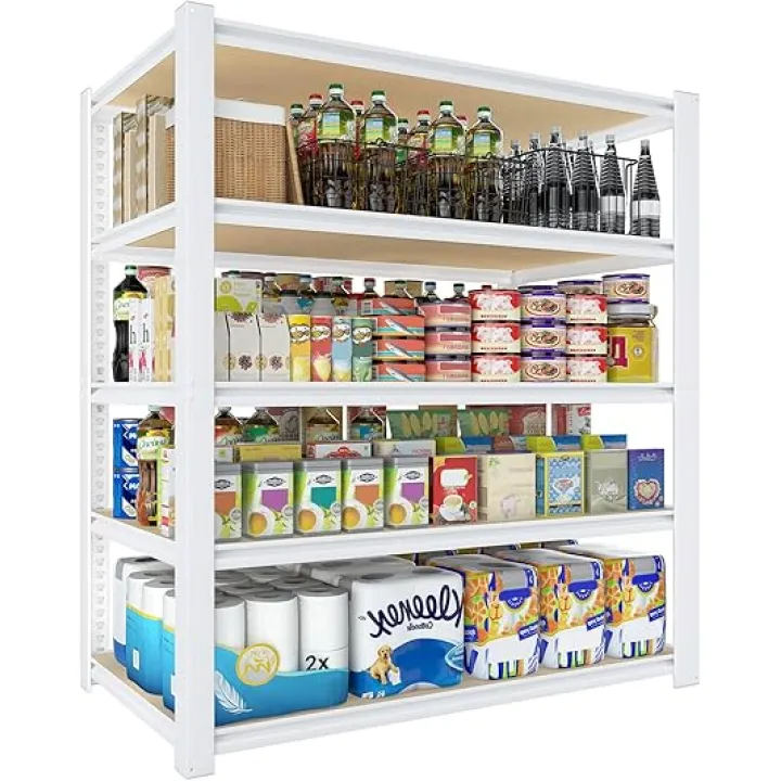 PrimeZone 36" W x 16" D x 72" H Closet Storage Shelves - 5 Tier White Metal Connector Shelving, Adjustable Heavy Duty Garage Shelves, Utility Rack Organizer Shelf for Kitchen Pantry Closet Garage